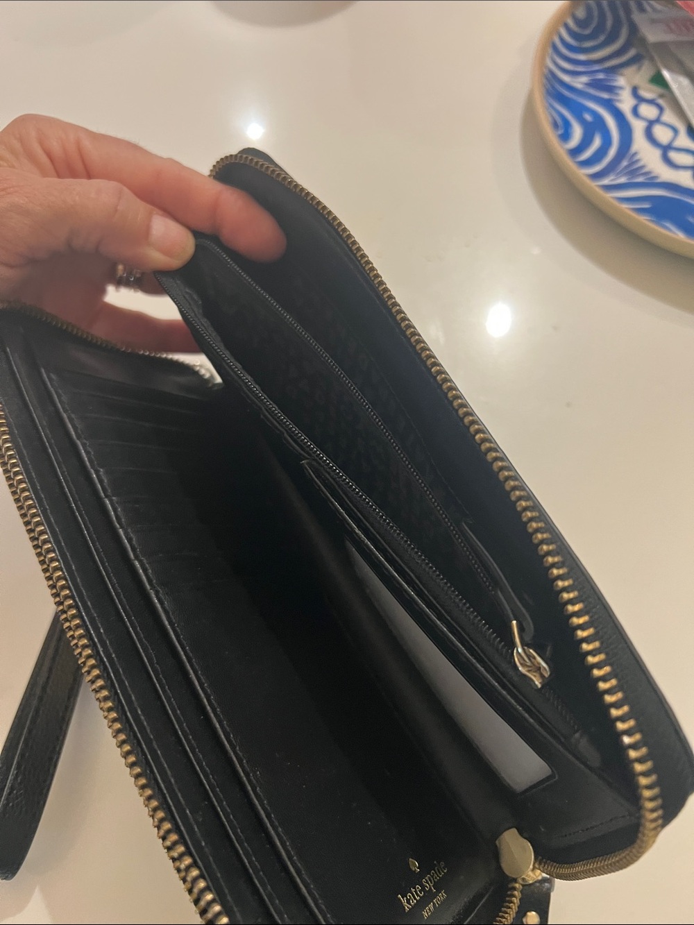 kate spade Black Leather Double-Zip Wallet Wristlet - Picture 5 of 9
